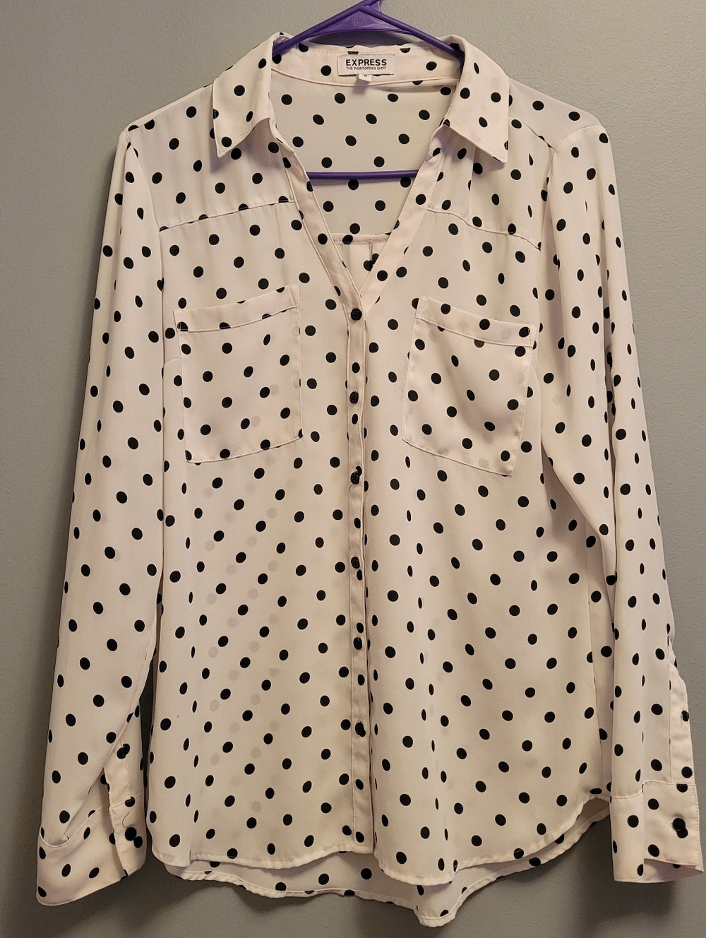 Express Portofino Shirt Medium Polka Dot Blouse Work Office Chic Top - Picture 2 of 5